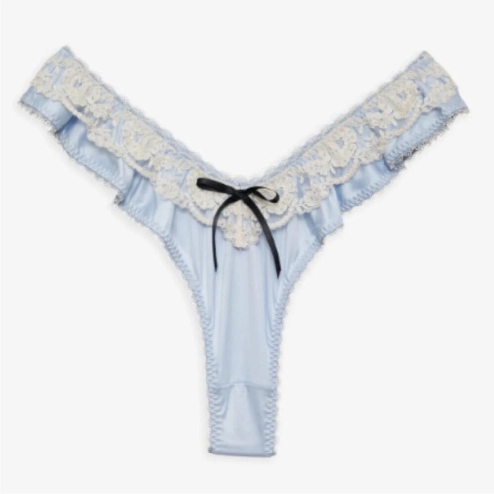 For love and lemons sweetheart ruffle thong panty in blue